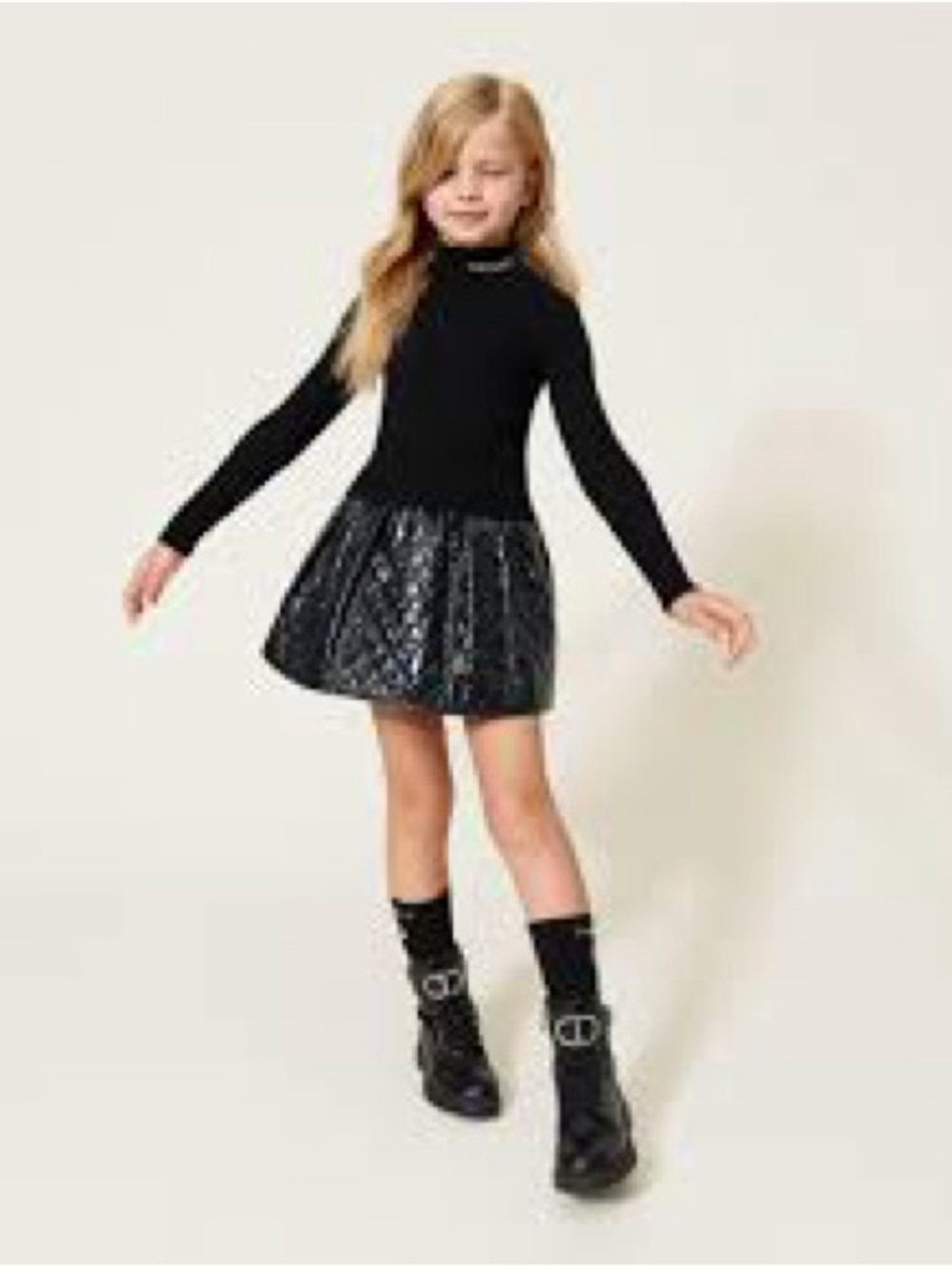 Twinset Milano Girls Quilted Diamond Pattern Skirt, Black, 10Y